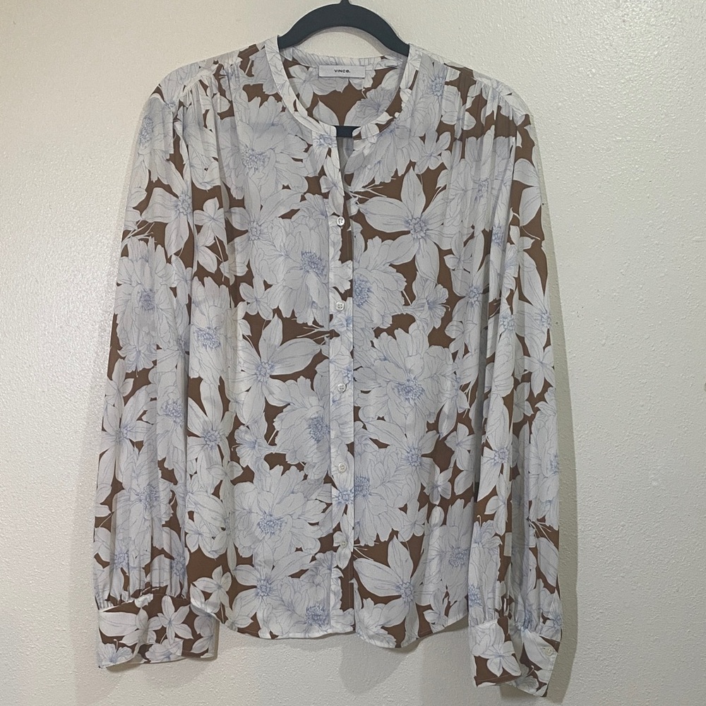 Vince White and Brown Floral Top